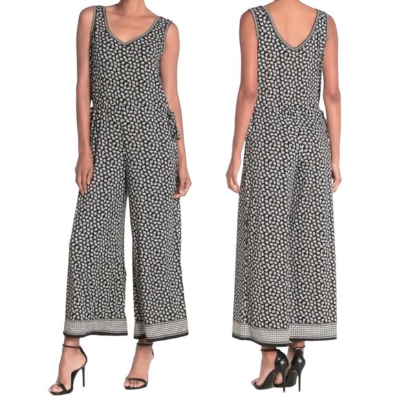 Max Studio Sleeveless Culotte Jumpsuit in Black & Cream Orchid Field Size Small - Picture 1 of 14